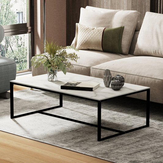 Interior Ave - Monaco Rectangle Coffee Table - White Marble Stone - Furniture > Living Room > Coffee Tables