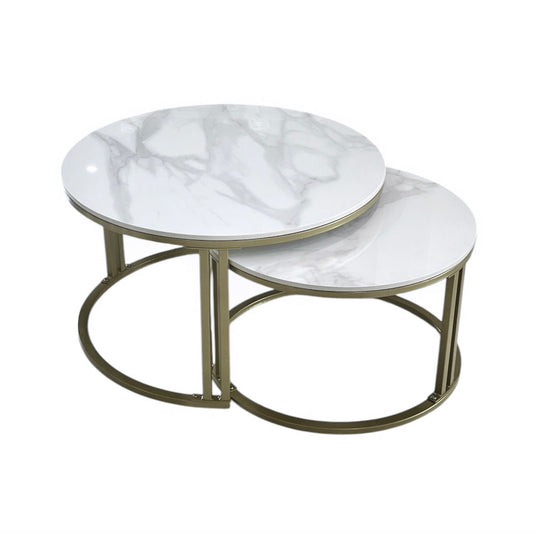 Interior Ave - Premier Nested Coffee Table Set - White Marble Stone - Furniture > Living Room > Coffee Tables