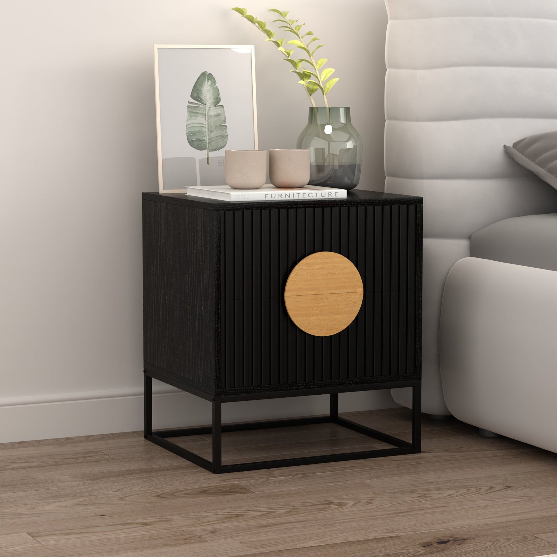 Belmonte Fluted Bedside Table in Black Furniture > Bedroom > Bedside Tables
