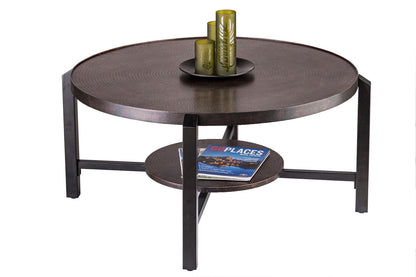 Black Round Coffee Table with Storage Shelf in Copper Finish Top - Furniture > Living Room > Coffee Tables