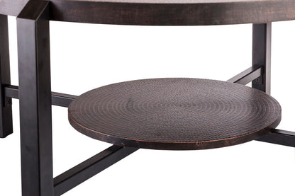 Black Round Coffee Table with Storage Shelf in Copper Finish Top - Furniture > Living Room > Coffee Tables