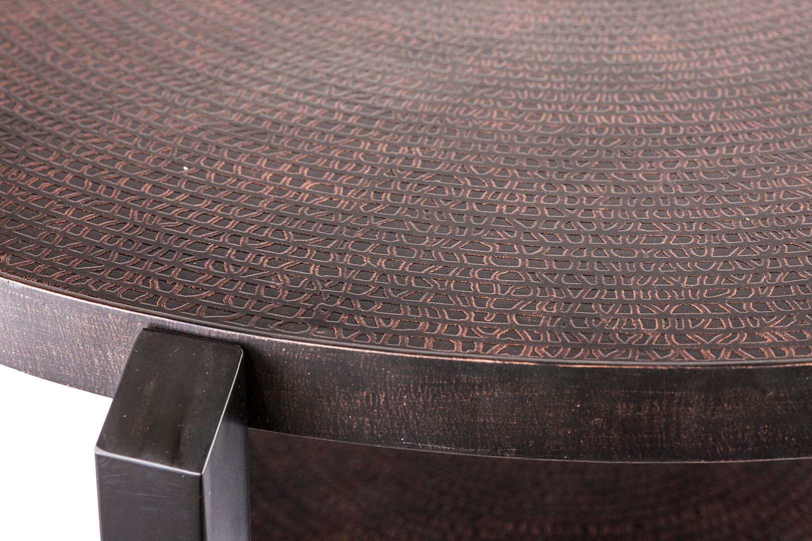 Black Round Coffee Table with Storage Shelf in Copper Finish Top - Furniture > Living Room > Coffee Tables