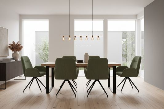 Dining Chair Linen Fabric Upholstered Seat Powder Coated Iron Legs