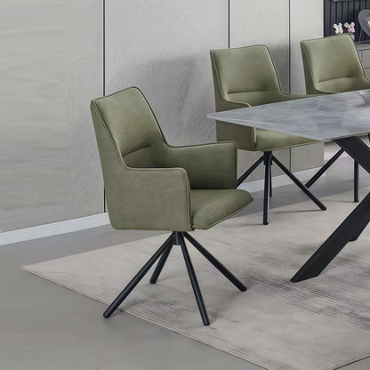 Dining Chair Green Linen Fabric Upholstered Seat Powder Coated Iron Legs - Furniture > Dining > Kitchen & Dining Chairs