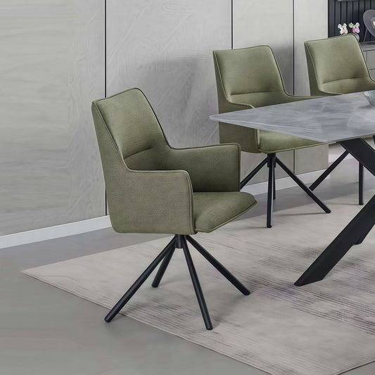 Dining Chair Green Linen Fabric Upholstered Seat Powder Coated Iron Legs - Furniture > Dining > Kitchen & Dining Chairs