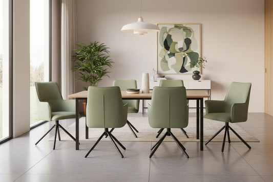 Dining Chair Green Linen Fabric Upholstered Seat Powder Coated Iron Legs