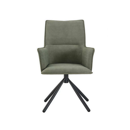 Dining Chair Green Linen Fabric Upholstered Seat Powder Coated Iron Legs - Furniture > Dining > Kitchen & Dining Chairs