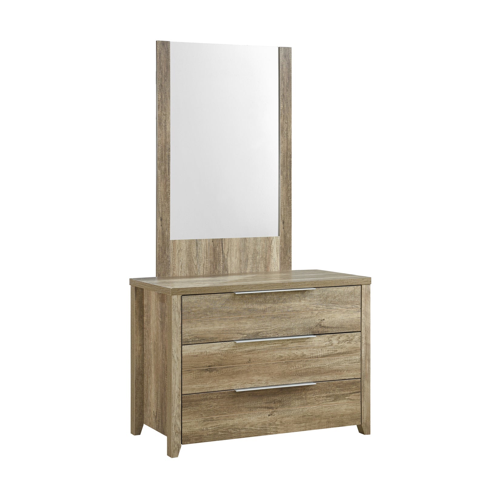 4 Pieces Bedroom Suite Natural Wood Like MDF Structure Queen Size Oak Colour Bed Bedside Table & Dresser - Furniture >