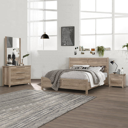 4 Pieces Bedroom Suite Natural Wood Like MDF Structure Queen Size Oak Colour Bed Bedside Table & Tallboy - Furniture >