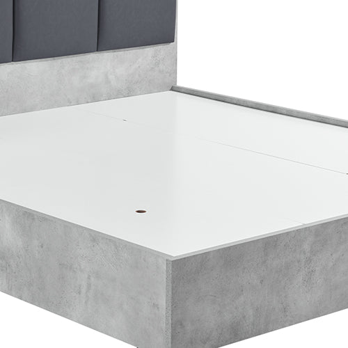 Queen 4 Pcs Bedroom Suite with Dresser Fabric Upholstery MDF Combination of Black & Cement Colour - Furniture > Bedroom