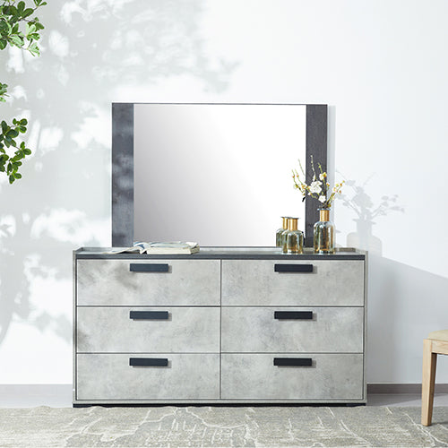 Queen 4 Pcs Bedroom Suite with Dresser Fabric Upholstery MDF Combination of Black & Cement Colour - Furniture > Bedroom