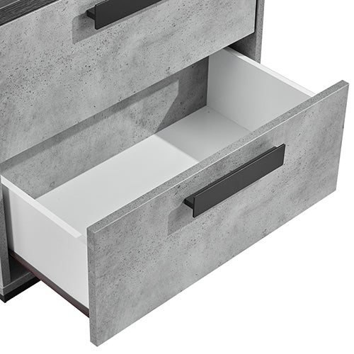 Queen 4 Pcs Bedroom Suite with Tallboy Fabric Upholstery MDF Combination of Black & Cement Colour - Furniture > Bedroom