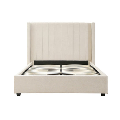 Alexa Queen Size High Rise Headboard Linen Beige Fabric Four MDF Drawers with Wheels Bed Frame - Furniture > Bedroom >