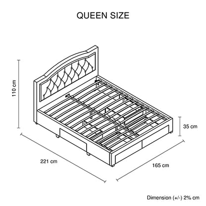 Emily Bed Frame Queen Size Velvet Fabric Grey Four MDF Drawers with Wheels Furniture > Bedroom > Beds & Bed Frames
