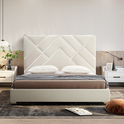 Matrix Bed Frame Fabric Padded Upholstery High Quality Slats Polished Stainless Steel Feet Furniture > Bar Stools &