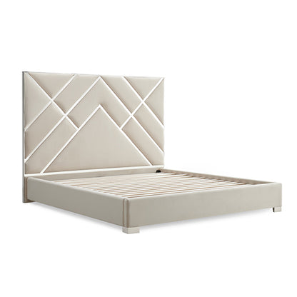 Matrix Bed Frame Fabric Padded Upholstery High Quality Slats Polished Stainless Steel Feet
