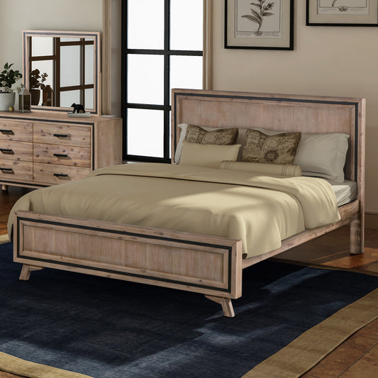 King Size Silver Brush Bed Frame in Acacia Wood Construction - Furniture > Bedroom > Beds & Bed Frames