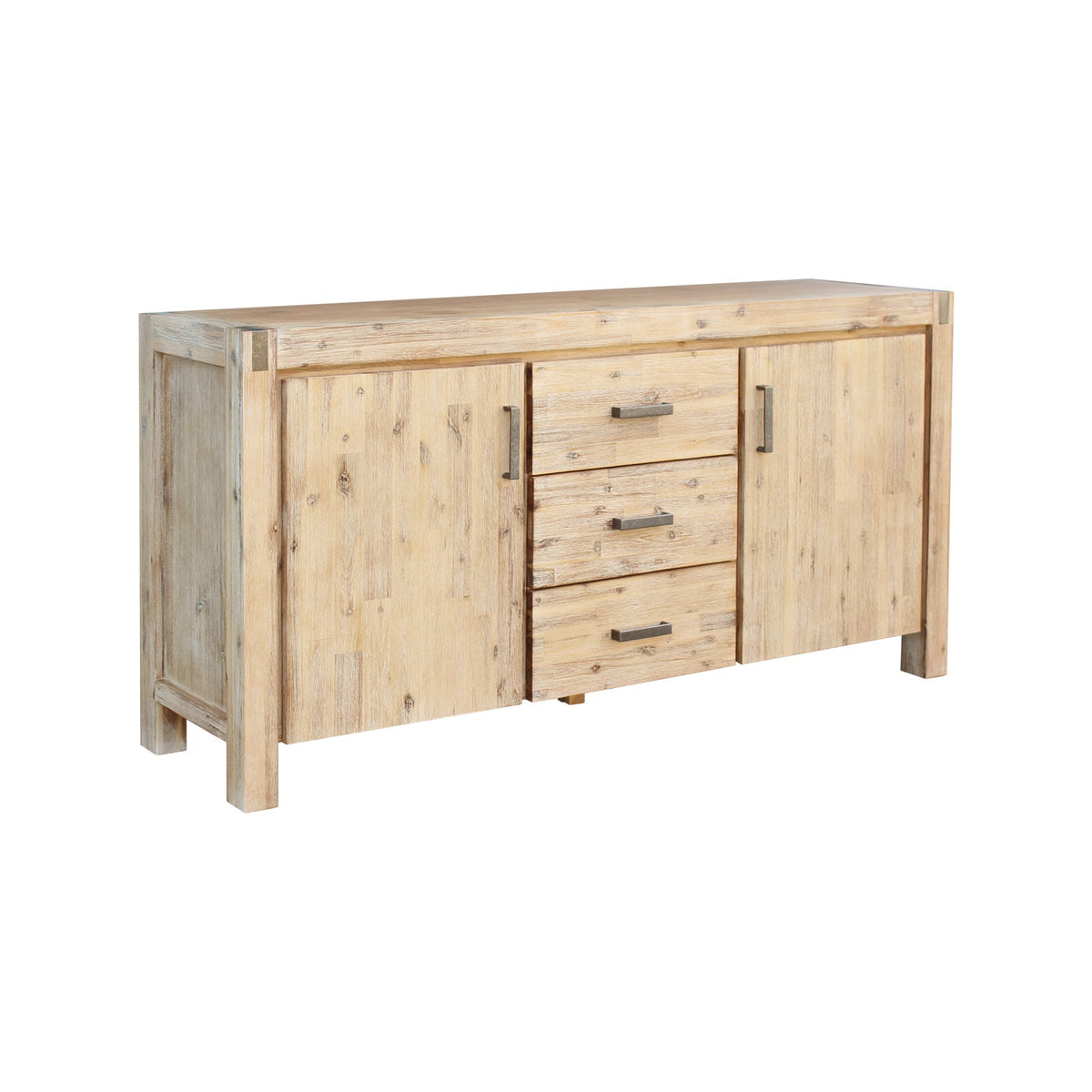 Wooden sideboard with drawers and doors on a white background