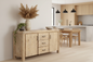 Buffet Sideboard in Oak Colour Constructed with Solid Acacia Wooden Frame Storage Cabinet with Drawers