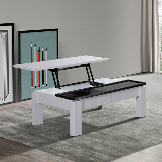 Coffee Table High Gloss Finish Lift Up Top MDF Black & White Colour Interior Storage Furniture > Living Room > Coffee