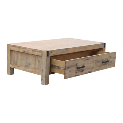 Coffee Table Solid Acacia Wood & Veneer 1 Drawers Storage Oak Colour - Furniture > Living Room > Coffee Tables