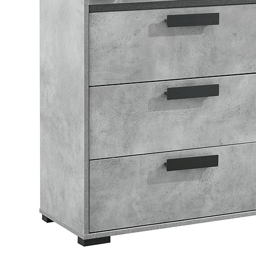 Tallboy with 5 Storage Drawers MDF Combination of Black & Cement Colour - Furniture > Bedroom > Beds & Bed Frames
