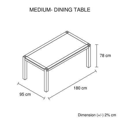 Dining Table 180cm Medium Size with Solid Acacia Wooden Base in Chocolate Colour Furniture > Dining > Dining Tables