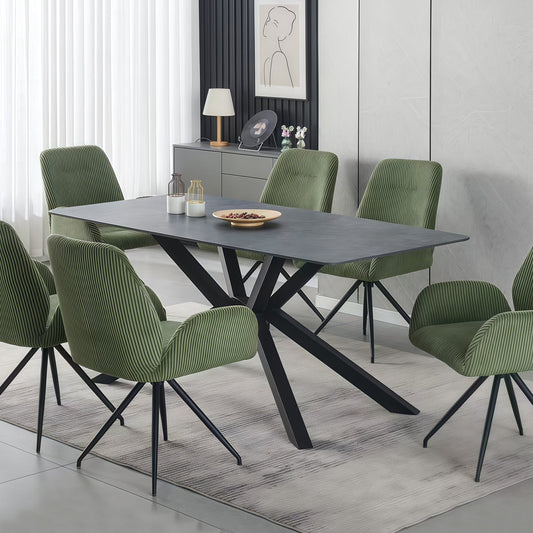 Dining Table Rectangular Shape Green Sintered Stone Top Powder Coated Iron Legs - Furniture > Dining > Dining Tables