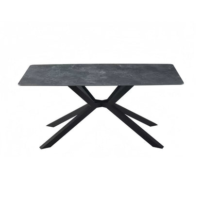 Dining Table Rectangular Shape Green Sintered Stone Top Powder Coated Iron Legs - Furniture > Dining > Dining Tables