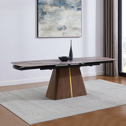 Dining Table MDF Ceramic Glass Table Top Extendable Decorative Stripe - Furniture > Dining > Dining Tables
