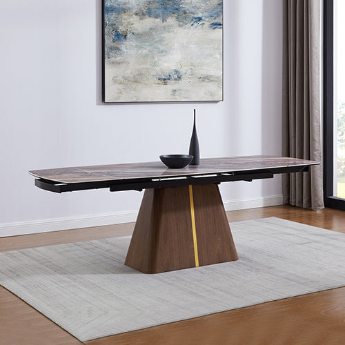 Dining Table MDF Ceramic Glass Table Top Extendable Decorative Stripe - Furniture > Dining > Dining Tables