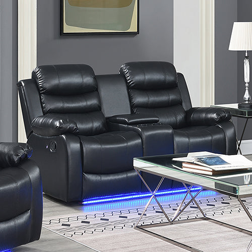 Chelsea 2R Seater Finest Leatherette Recliner Feature Console LED Light Ultra Cushioned - Furniture > Bar Stools &