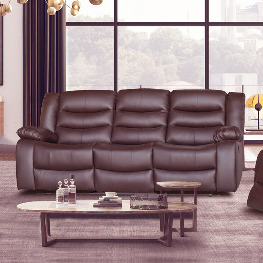 3 Seater Recliner Sofa In Faux Leather Lounge Couch in Brown - Furniture > Bar Stools & Chairs > Arm Chairs & Recliners