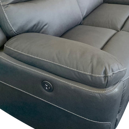 1R Finest Fabric Electric Recliner Feature Multi Positions Ultra Cushioned USB Outlets in Charcoal Colour - Furniture >