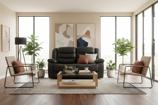 2 Seater Recliner Sofa In Faux Leather Lounge Couch in Black