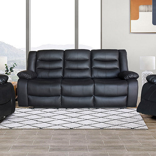 3 Seater Recliner Sofa In Faux Leather Lounge Couch in Black - Furniture > Bar Stools & Chairs > Arm Chairs & Recliners