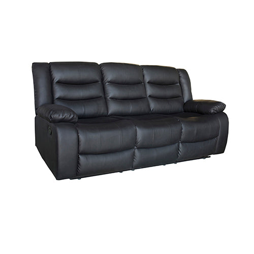 3 Seater Recliner Sofa In Faux Leather Lounge Couch in Black - Furniture > Bar Stools & Chairs > Arm Chairs & Recliners