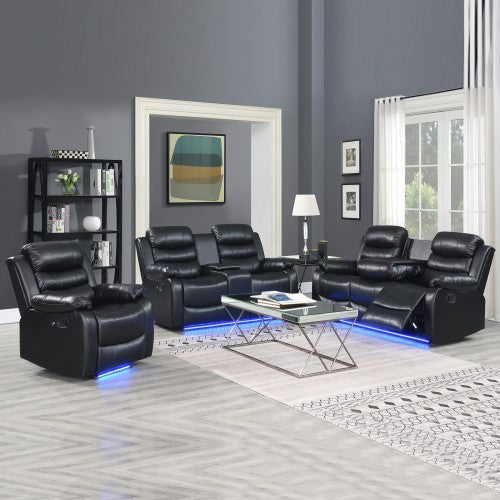 3-2-1 Seater Seater Finest Black Leatherette Recliner Feature Console LED Light Ultra Cushioned - Furniture > Bar