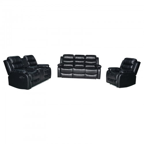 3-2-1 Seater Seater Finest Black Leatherette Recliner Feature Console LED Light Ultra Cushioned - Furniture > Bar