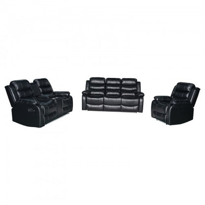 3-2-1 Seater Seater Finest Black Leatherette Recliner Feature Console LED Light Ultra Cushioned - Furniture > Bar