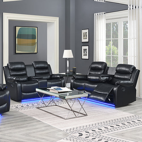 3-2 Seater Seater Finest Black Leatherette Recliner Feature Console LED Light Ultra Cushioned - Furniture > Bar Stools