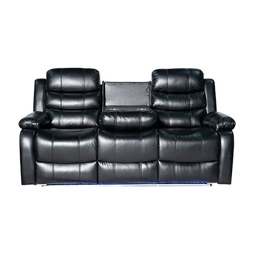 3-2 Seater Seater Finest Black Leatherette Recliner Feature Console LED Light Ultra Cushioned - Furniture > Bar Stools