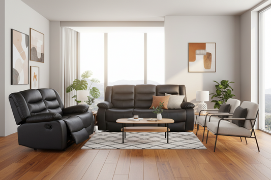 3+2 Seater Recliner Sofa In Faux Leather Lounge Couch in Black