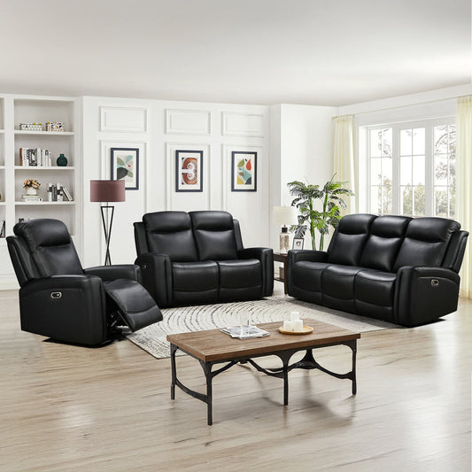 3 2 1 Seater Electric Leather/PVC Black Recliner Set Furniture > Sofas > Sofas & Sofa Beds