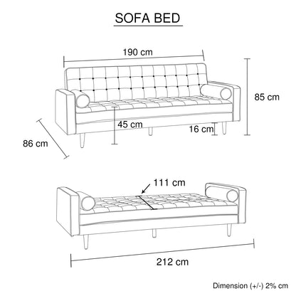 Sofa Bed 3 Seater Button Tufted Lounge Set for Living Room Couch in Fabric Beige Colour - Furniture > Sofas > Sofas &