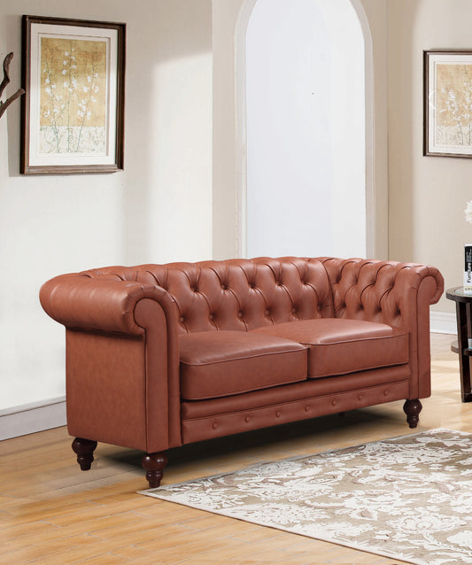 2 Seater Brown Sofa Lounge Button Tufted in Faux Leather Furniture > Sofas > Sofas & Sofa Beds