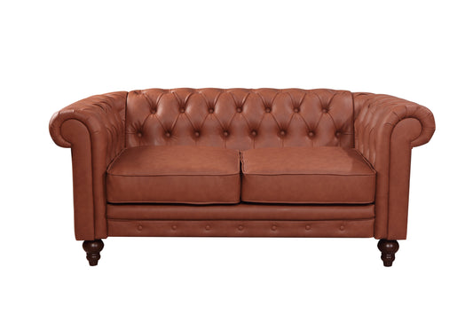 2 Seater Brown Sofa Lounge Button Tufted in Faux Leather Furniture > Sofas > Sofas & Sofa Beds