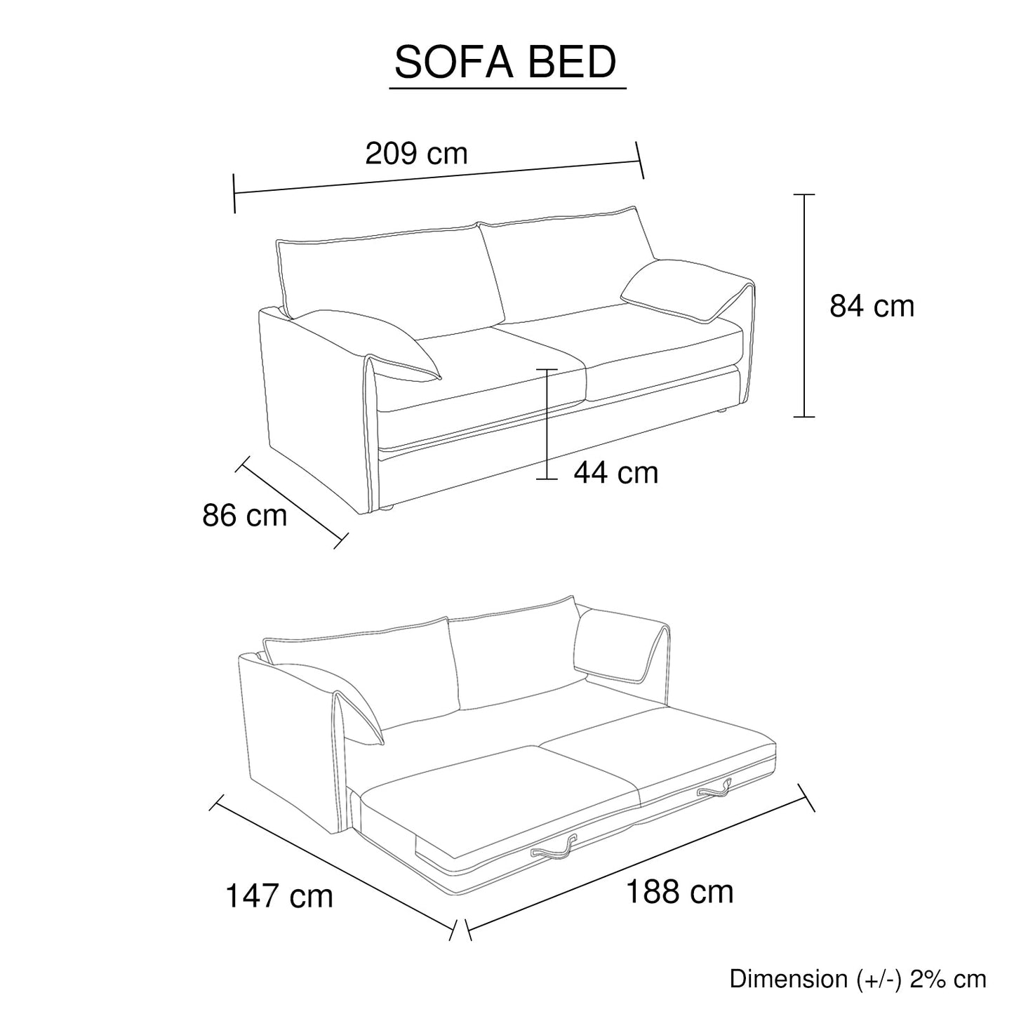 3 Seater Multifunctional Sofa Bed Fabric Upholstery New Foam Pocket Spring - Furniture > Sofas > Sofas & Sofa Beds