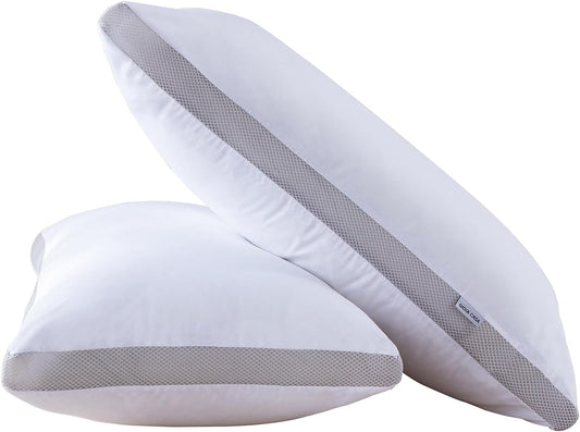 Bamboo Cooling Pillows Twin Pack - Luxury Plush Down-Like Microfibre Pillows for Bedding - Ultra Soft Comfy &