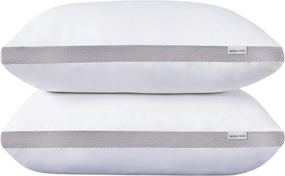 Bamboo Cooling Pillows Twin Pack - Luxury Plush Down-Like Microfibre Pillows for Bedding - Ultra Soft Comfy &